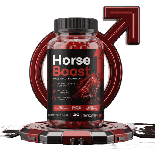 Bottle of Horse Boost strawberry-flavored men's vitality gummies